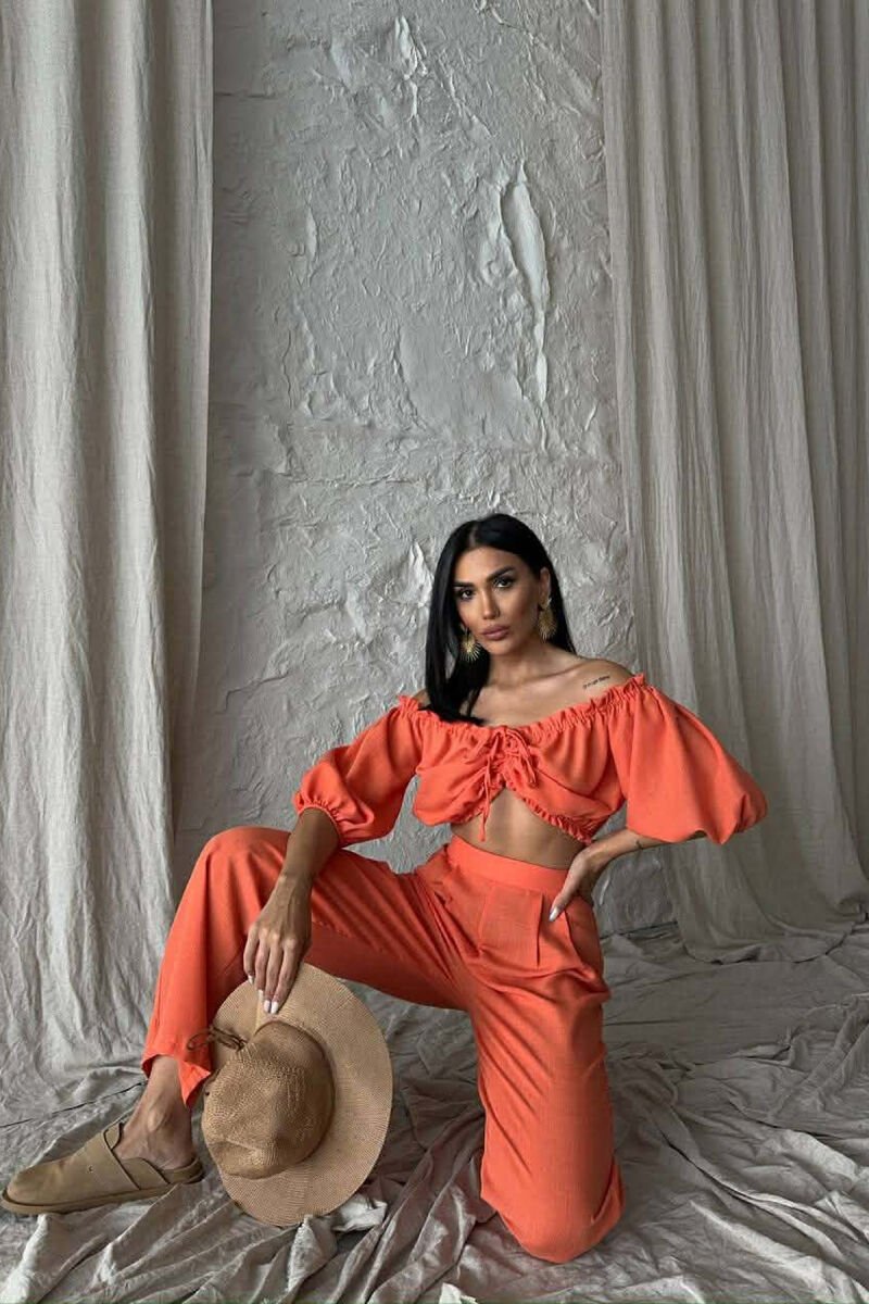 SET CROP TOP + PANTALLONA PER FEMRA NE NGJYRE PORTOKALLI - 2