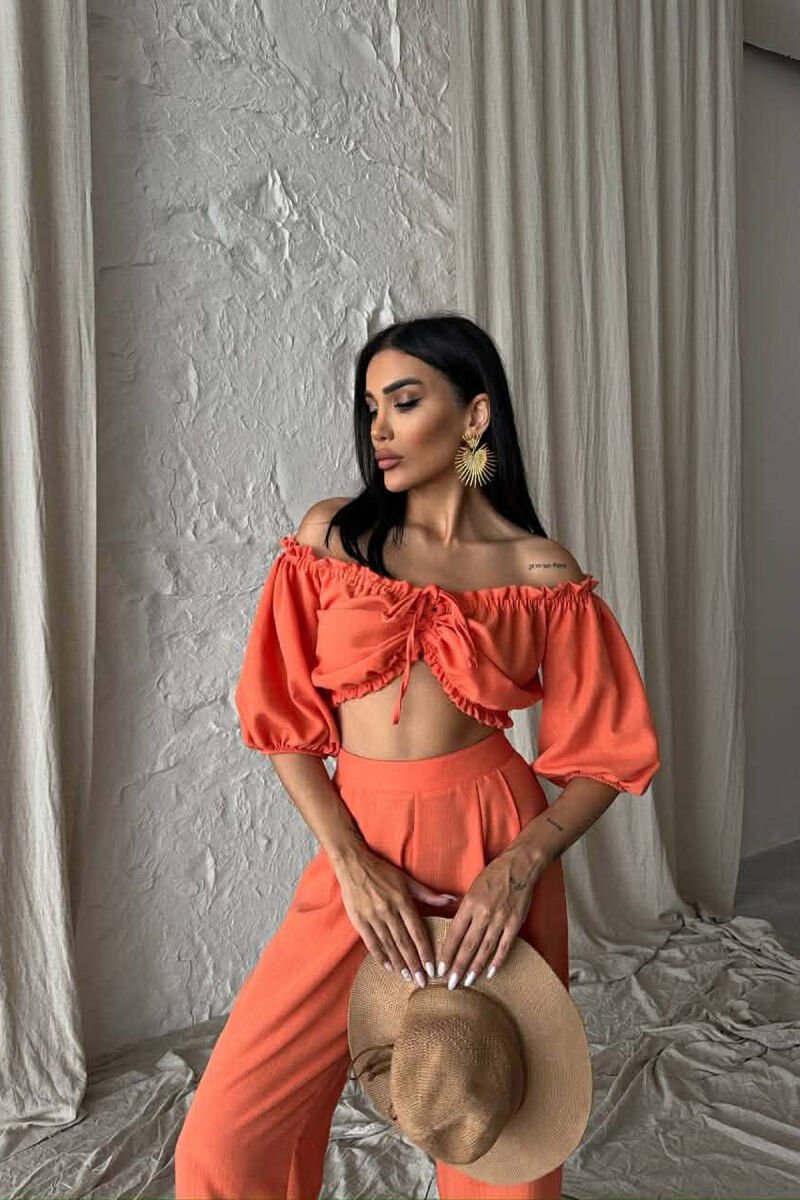 SET CROP TOP + PANTALLONA PER FEMRA NE NGJYRE PORTOKALLI - 3