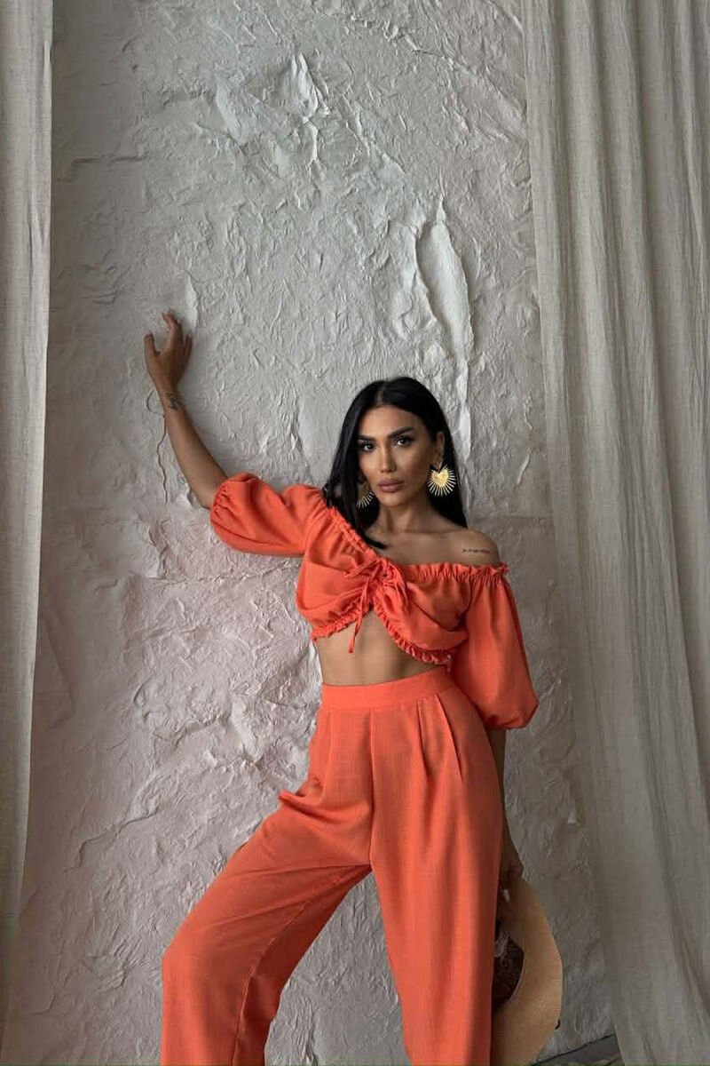SET CROP TOP + PANTALLONA PER FEMRA NE NGJYRE PORTOKALLI - 5