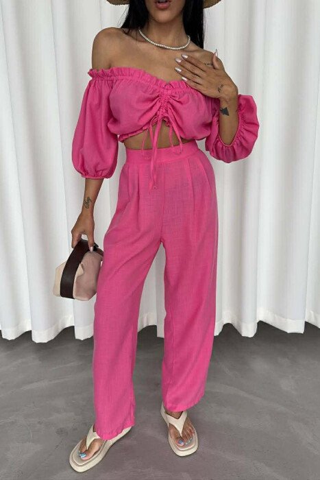 SET CROP TOP + PANTALLONA PER FEMRA NE NGJYRE ROZE - 3