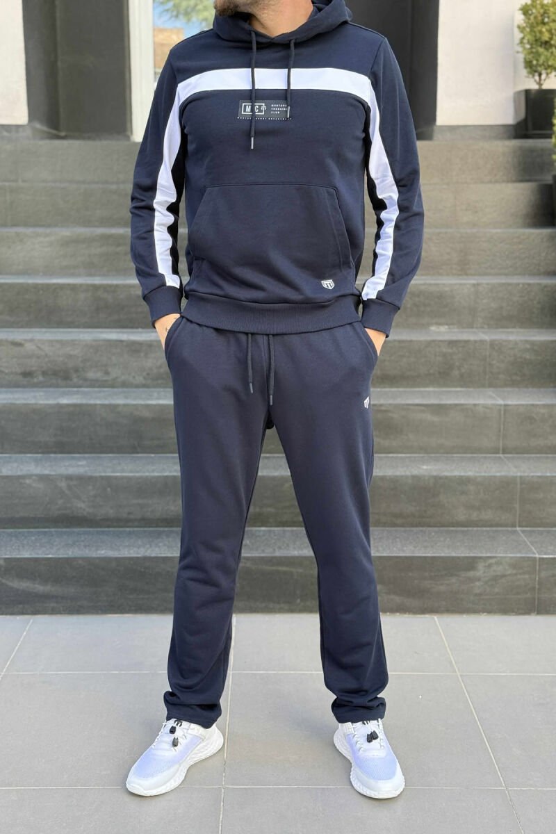 SET HOODIE E THJESHTË+TUTA PËR MESHKUJ NË NGJYRË BLU TË ERRËT - 1