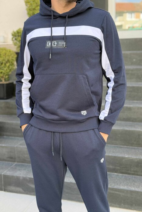 SET HOODIE E THJESHTË+TUTA PËR MESHKUJ NË NGJYRË BLU TË ERRËT - 3