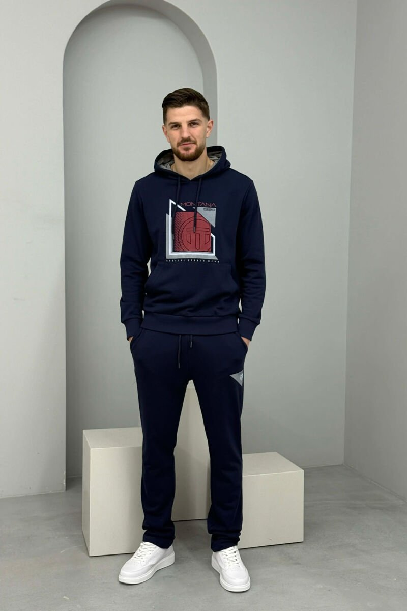 SET HOODIE ME IMAZH NE PJESEN PARA + TUTA PER MESHKUJ NE NGJYRE BLU + TE KUQE - 1