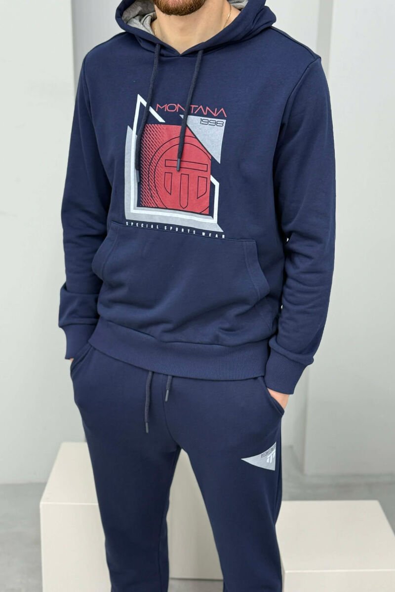 SET HOODIE ME IMAZH NE PJESEN PARA + TUTA PER MESHKUJ NE NGJYRE BLU + TE KUQE - 2