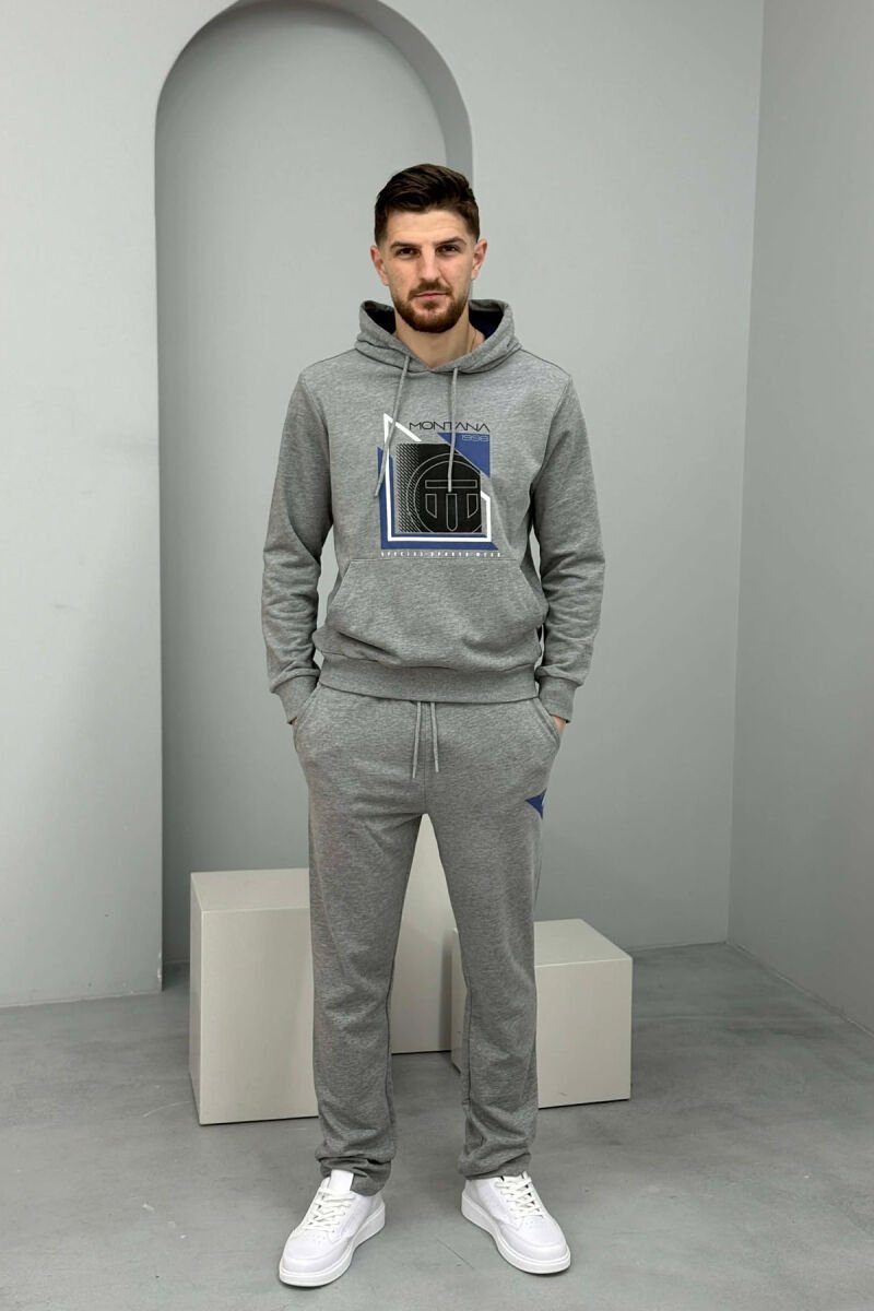 SET HOODIE ME IMAZH NE PJESEN PARA + TUTA PER MESHKUJ NE NGJYRE GRI TE ZBARDHUR - 1