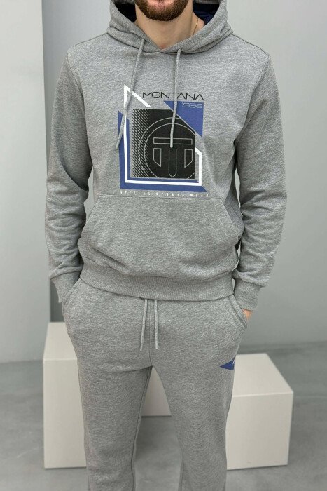 SET HOODIE ME IMAZH NE PJESEN PARA + TUTA PER MESHKUJ NE NGJYRE GRI TE ZBARDHUR - 2