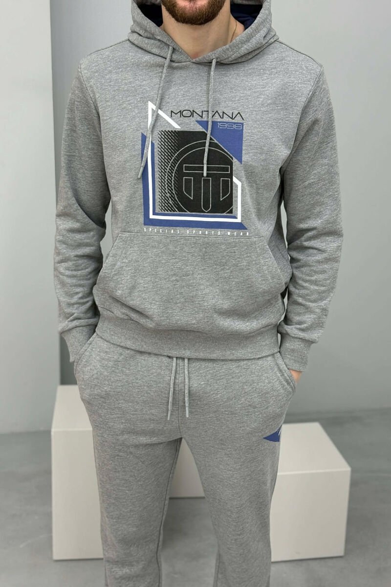 SET HOODIE ME IMAZH NE PJESEN PARA + TUTA PER MESHKUJ NE NGJYRE GRI TE ZBARDHUR - 2