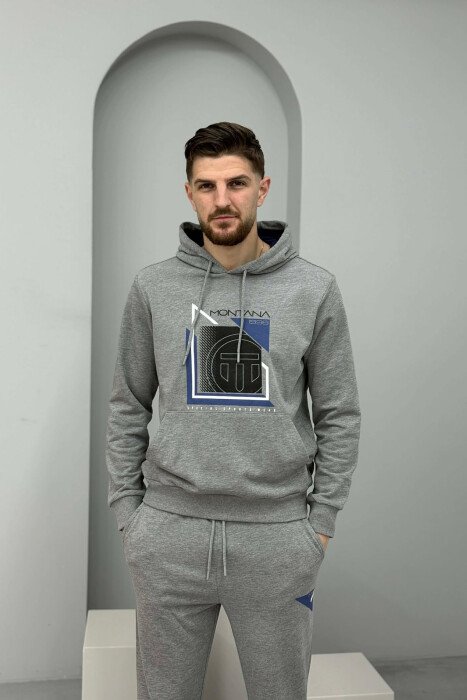SET HOODIE ME IMAZH NE PJESEN PARA + TUTA PER MESHKUJ NE NGJYRE GRI TE ZBARDHUR - 3