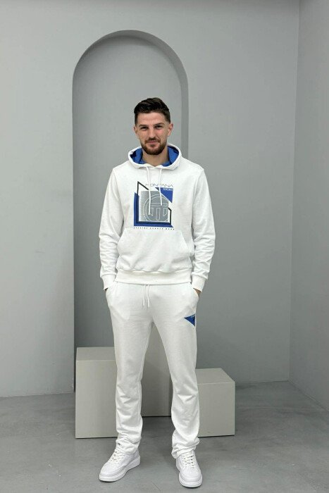 SET HOODIE ME IMAZH NE PJESEN PARA + TUTA PER MESHKUJ NE NGJYRE TE BARDHE - KLAUDIO FASHION
