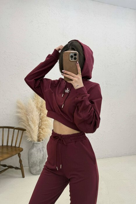 SET HOODIE ME SHKRIME + TUTA PER FEMRA NE NGJYRE VISHNJE - 4