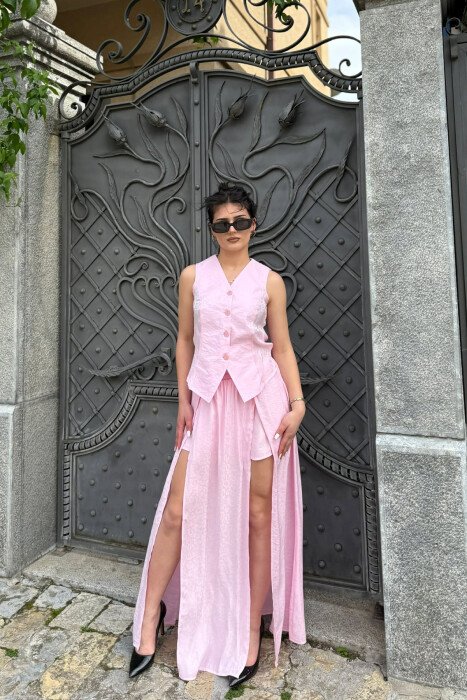 SET I SHENDRITSHEM NJE NGJYRESH JELEK + FUND PANTALLONE PER FEMRA NE NGJYRE ROZE - 1
