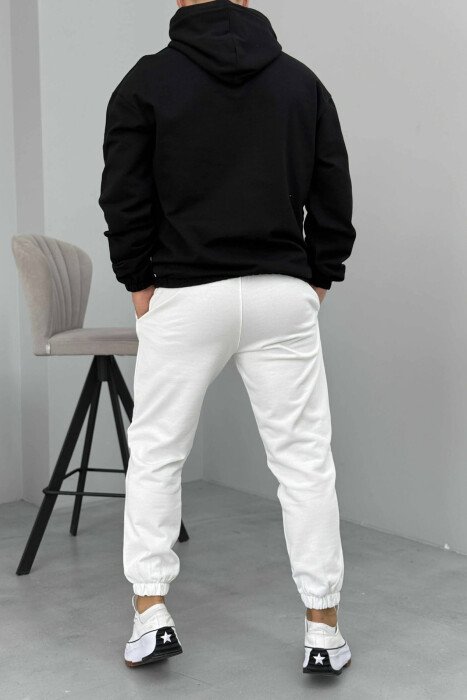 SET I THJESHTË HOODIE+TUTA PËR MESHKUJ NË NGJYRËN E BARDHË+E ZEZË - 3