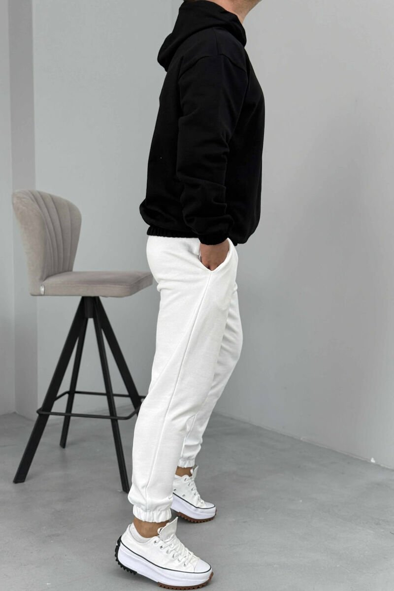 SET I THJESHTË HOODIE+TUTA PËR MESHKUJ NË NGJYRËN E BARDHË+E ZEZË - 4