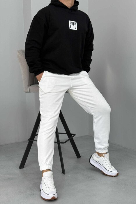 SET I THJESHTË HOODIE+TUTA PËR MESHKUJ NË NGJYRËN E BARDHË+E ZEZË - 5