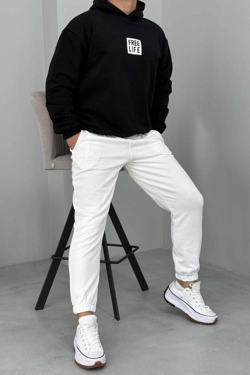 SET I THJESHTË HOODIE+TUTA PËR MESHKUJ NË NGJYRËN E BARDHË+E ZEZË - 5