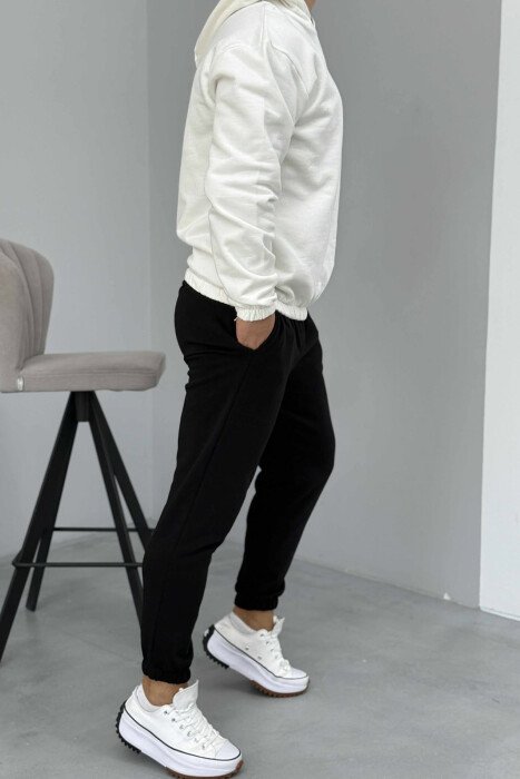SET I THJESHTË HOODIE+TUTA PËR MESHKUJ NË NGJYRËN E BARDHË+E ZEZË - 3