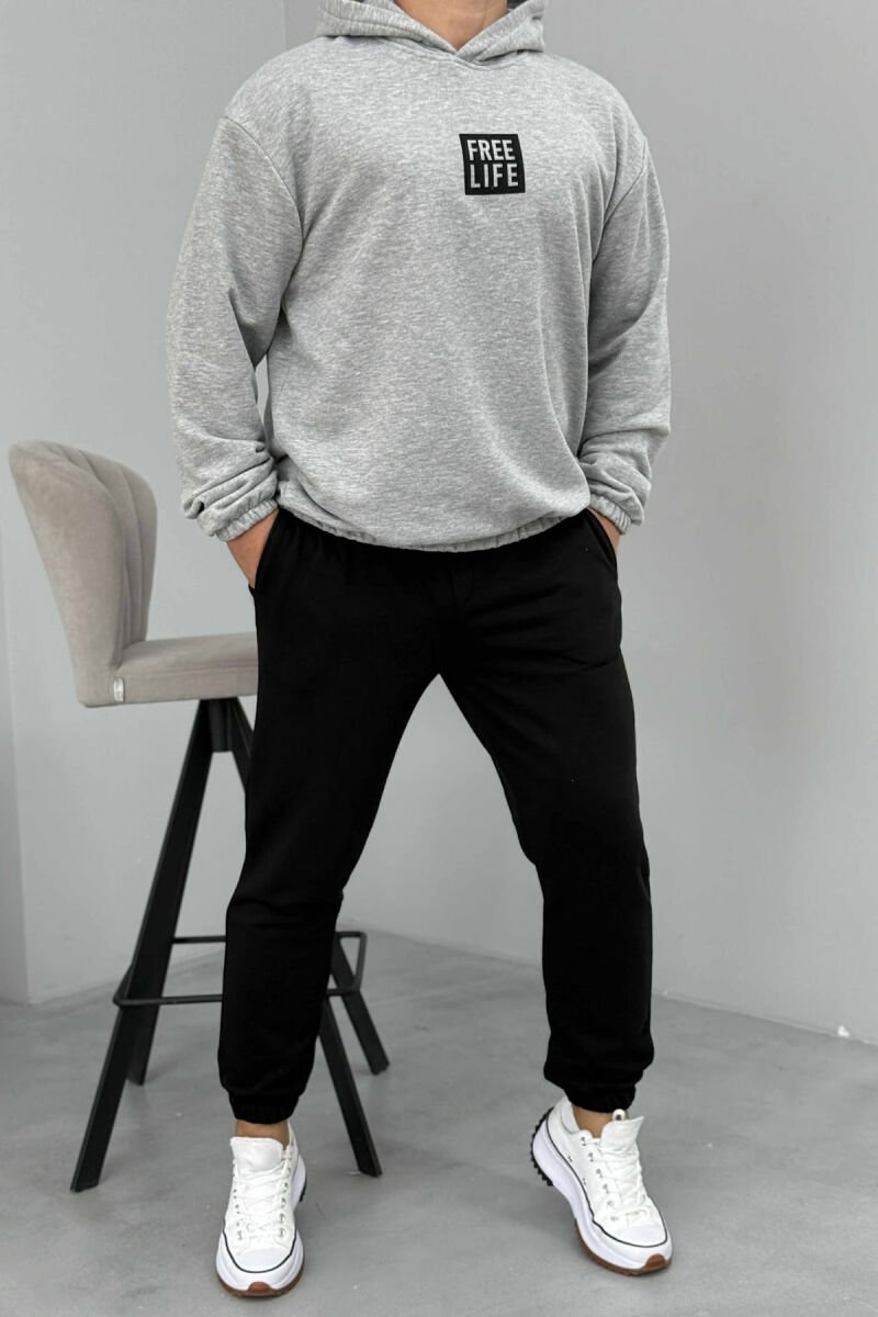 SET I THJESHTË HOODIE+TUTA PËR MESHKUJ NË NGJYRËN GRI+E ZEZË - 1