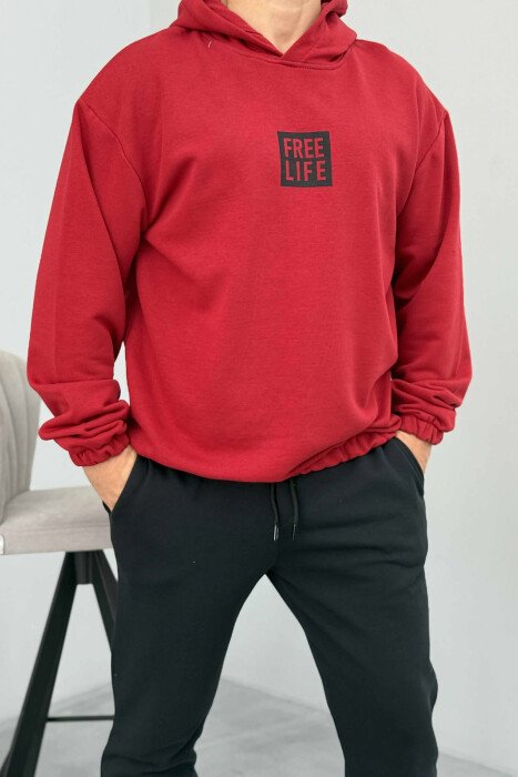 SET I THJESHTË HOODIE+TUTA PËR MESHKUJ NË NGJYRËN VISHNJË+E ZEZË - 2
