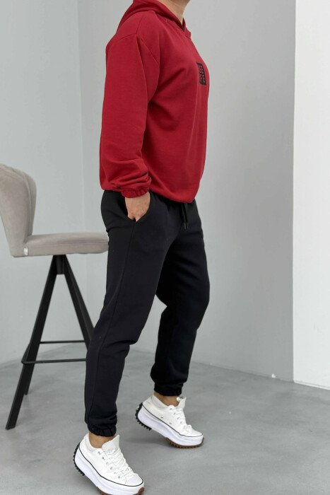 SET I THJESHTË HOODIE+TUTA PËR MESHKUJ NË NGJYRËN VISHNJË+E ZEZË - 4
