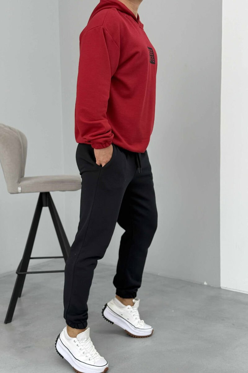 SET I THJESHTË HOODIE+TUTA PËR MESHKUJ NË NGJYRËN VISHNJË+E ZEZË - 4