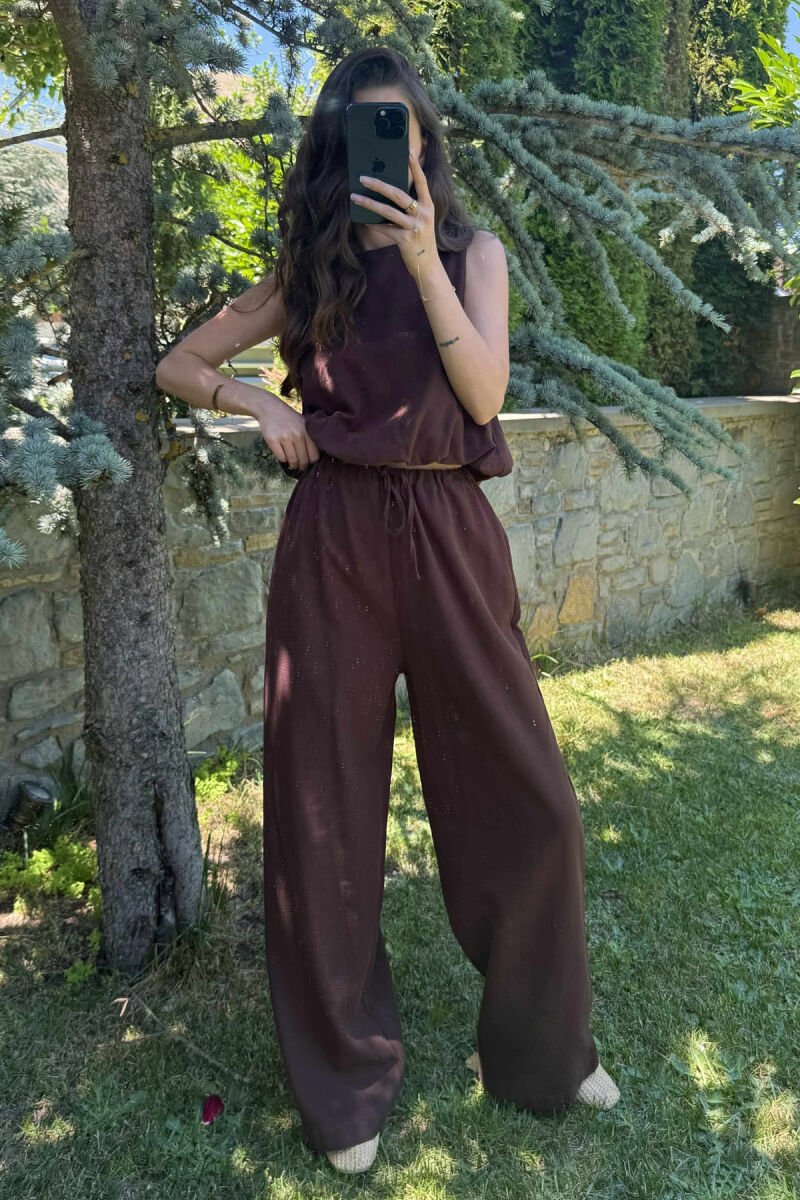 SET I THJESHTË KANATIERE+PANTALLONA PËR FEMRA NË NGJYRËN KAFE E ERRËT - 1