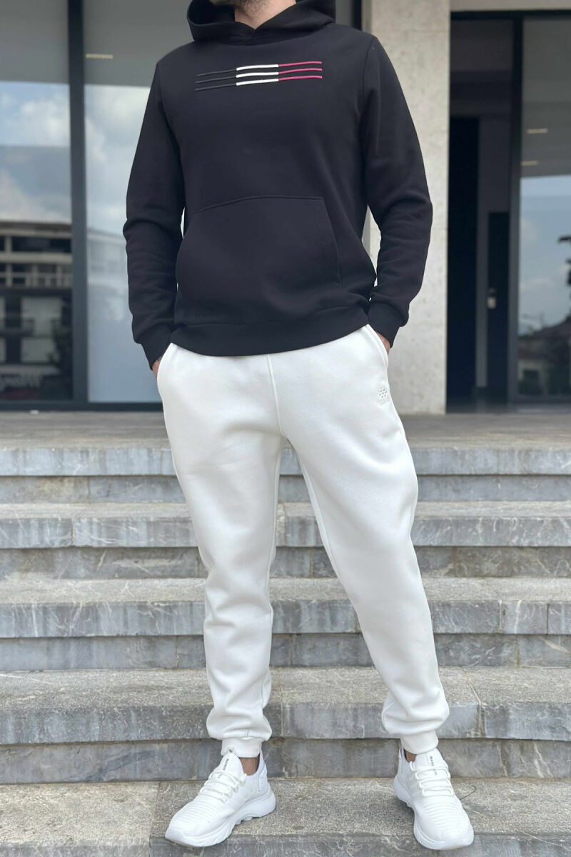 SET I THJESHTË ME PUSH HOODIE+TUTA PËR MESHKUJ NË NGJYRËN E BARDHË+E ZEZË - 2