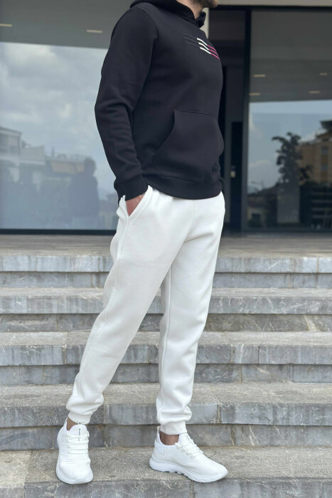 SET I THJESHTË ME PUSH HOODIE+TUTA PËR MESHKUJ NË NGJYRËN E BARDHË+E ZEZË - 4
