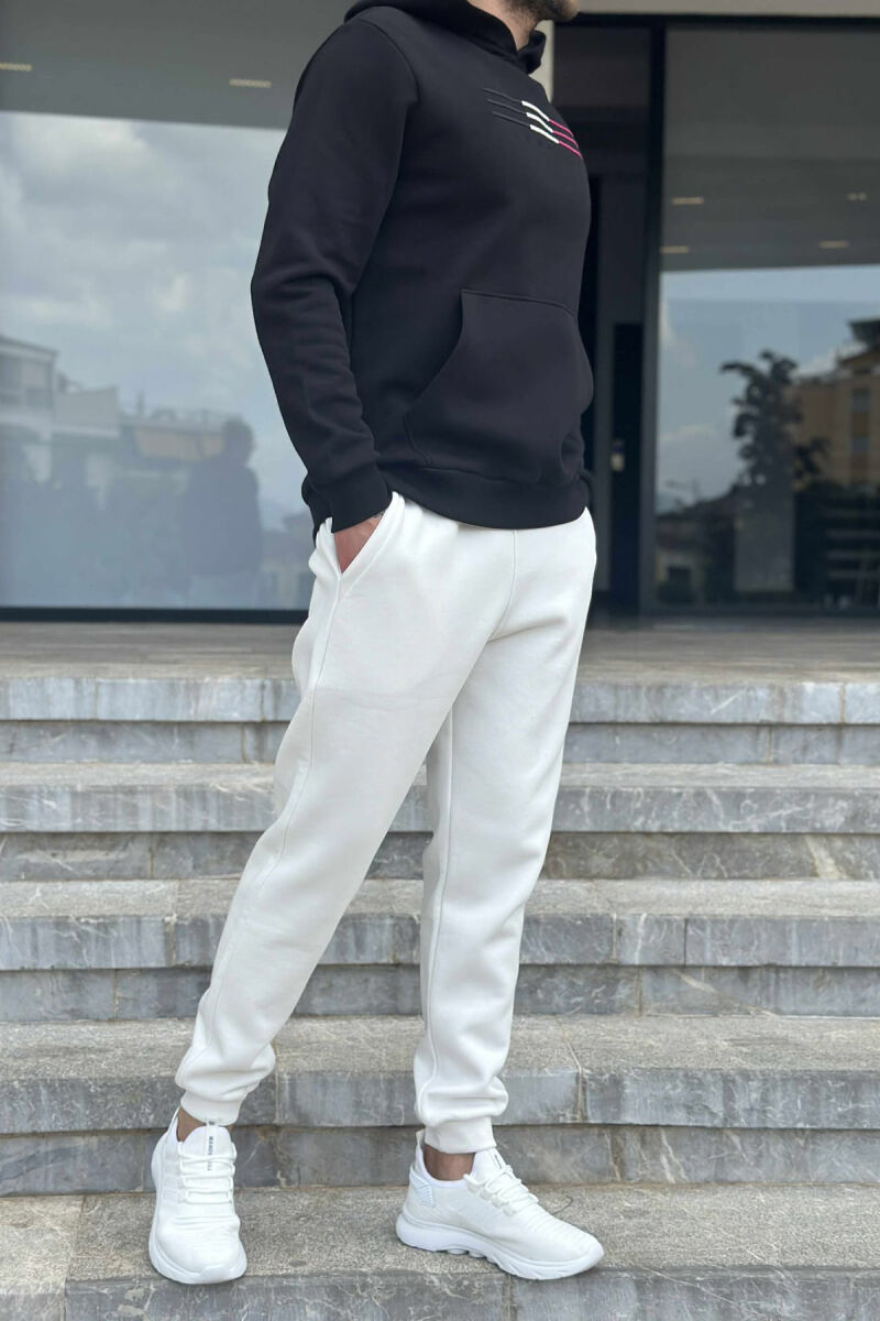 SET I THJESHTË ME PUSH HOODIE+TUTA PËR MESHKUJ NË NGJYRËN E BARDHË+E ZEZË - 4
