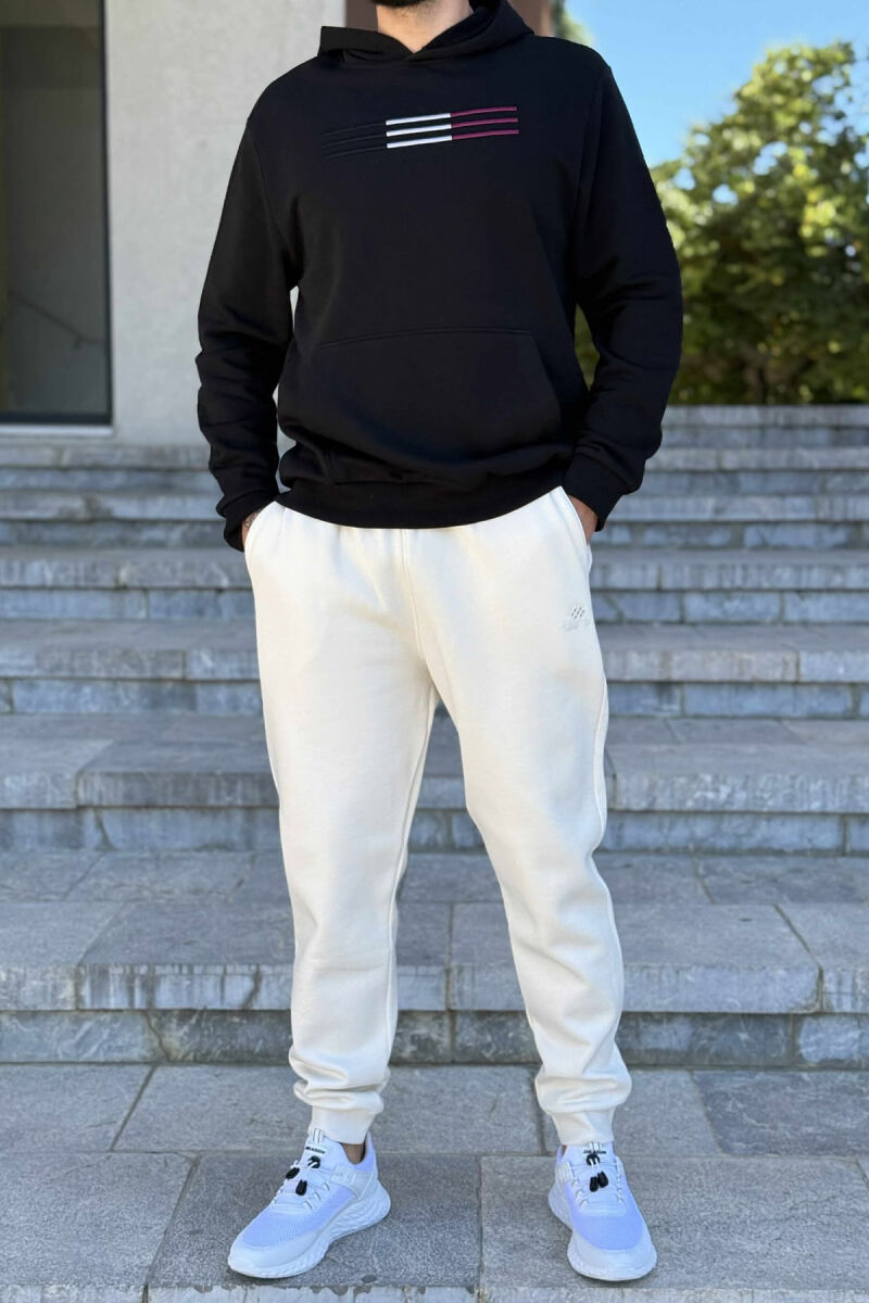 SET I THJESHTË ME PUSH HOODIE+TUTA PËR MESHKUJ NË NGJYRËN KREM+E ZEZË - 1