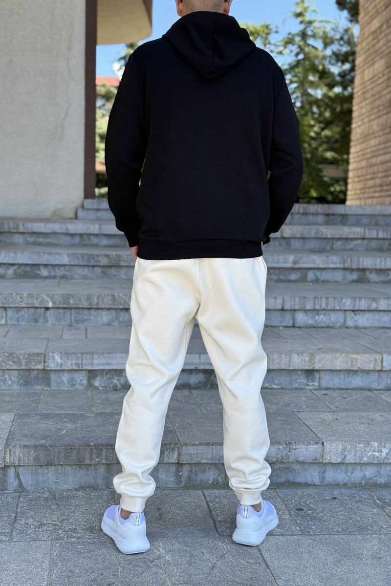 SET I THJESHTË ME PUSH HOODIE+TUTA PËR MESHKUJ NË NGJYRËN KREM+E ZEZË - 3