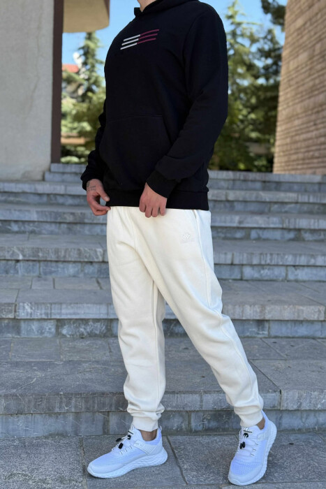 SET I THJESHTË ME PUSH HOODIE+TUTA PËR MESHKUJ NË NGJYRËN KREM+E ZEZË - 5