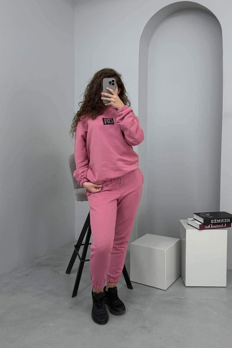 SET I THJESHTË ME SHKRIME HOODIE+TUTA PËR FEMRA NË NGJYRËN LEJLA E ZBARDHUR - 2