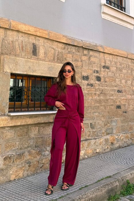 SET I THJESHTE NJE NGJYRESH BLUZE + PANTALLONA PER FEMRA NE NGJYRE VISHNJE - 2