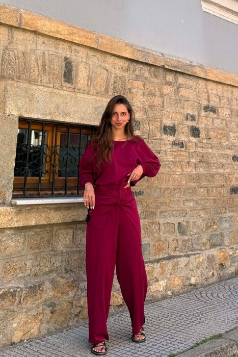 SET I THJESHTE NJE NGJYRESH BLUZE + PANTALLONA PER FEMRA NE NGJYRE VISHNJE - 5