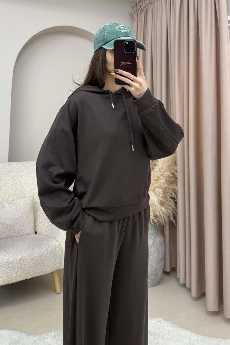 SET I THJESHTE NJE NGJYRESH HOODIE + TUTA PER FEMRA NE NGJYRE KAFE - 3
