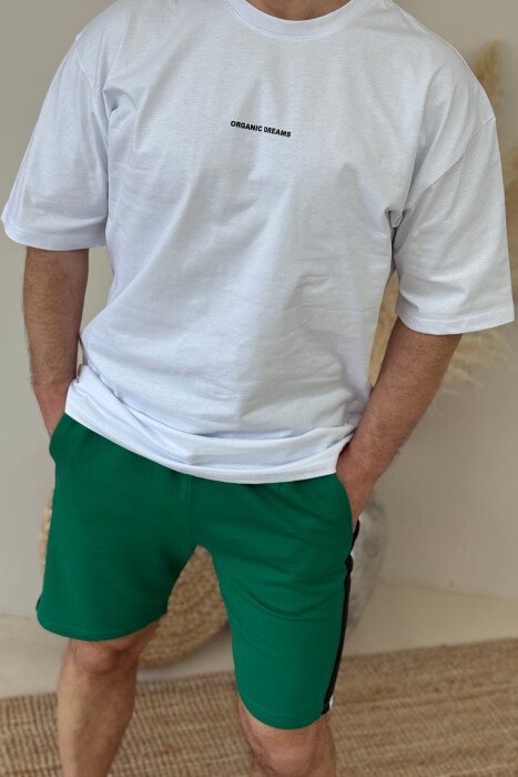 SET I THJESHTË T-SHIRT+PANTALLONA TË SHKURTRA PËR MESHKUJ NË NGJYRËN E BARDHË+JESHILE - 2