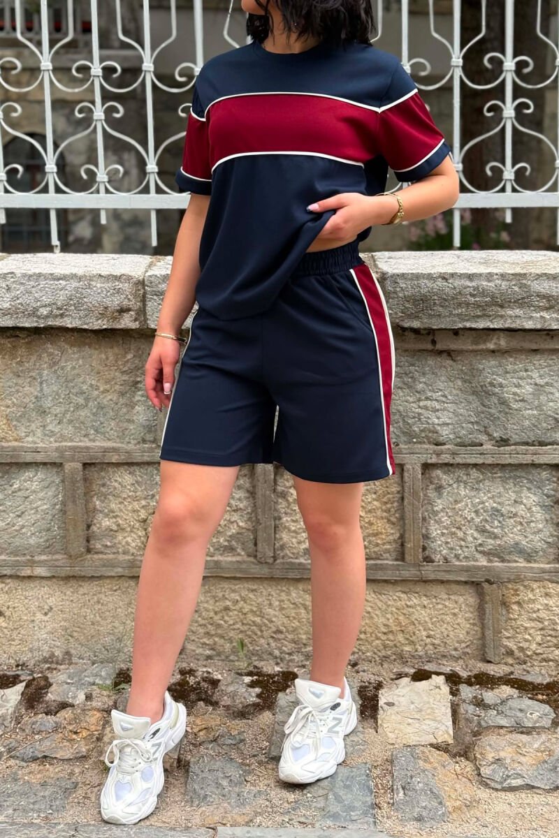 SET I THJESHTE T-SHIRT + PANTALLONA TE SHKURTRA PER FEMRA NE NGJYRE BLU DHE VISHNJE - 2