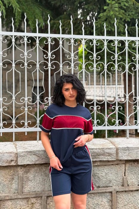 SET I THJESHTE T-SHIRT + PANTALLONA TE SHKURTRA PER FEMRA NE NGJYRE BLU DHE VISHNJE - 3