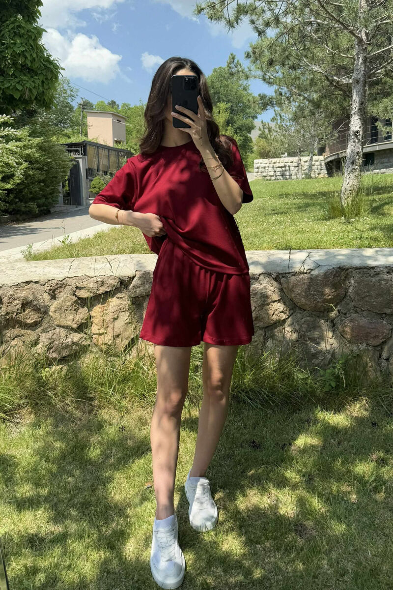 SET I THJESHTË T-SHIRT+PANTALLONA TË SHKURTRA PËR FEMRA NË NGJYRËN VISHNJË - 6