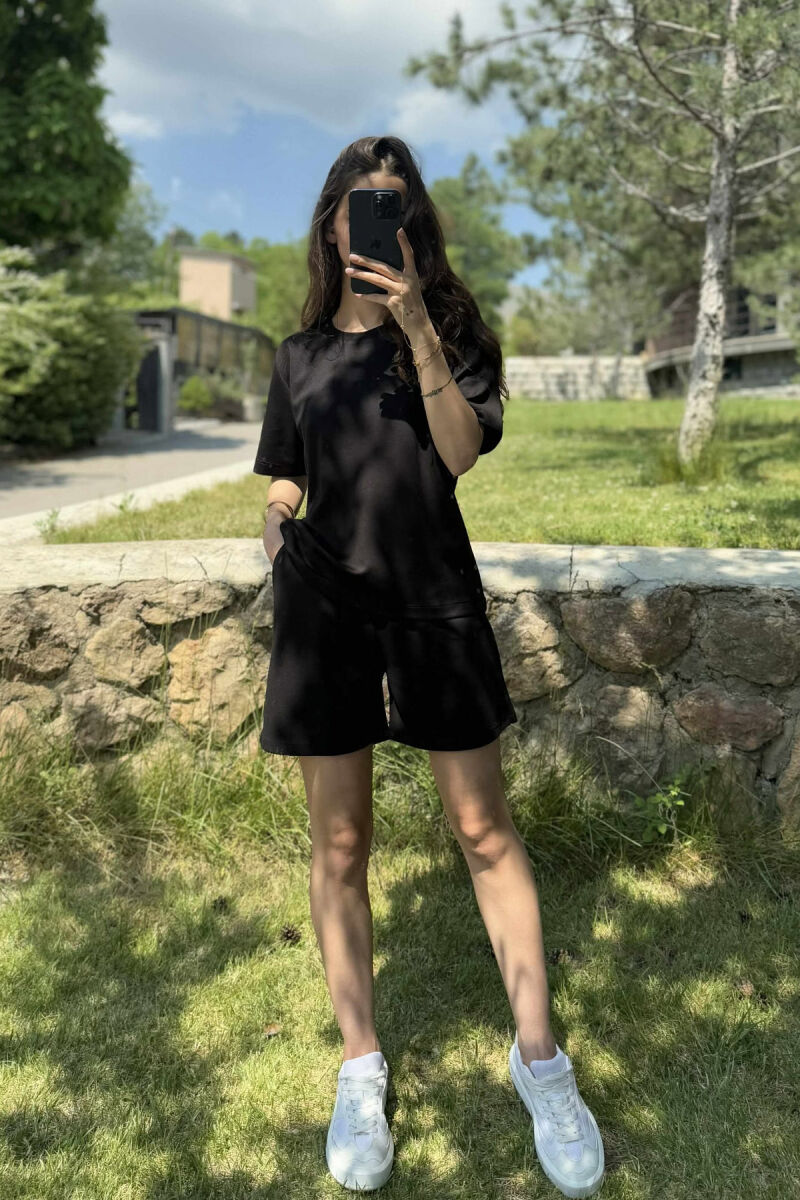 SET I THJESHTË T-SHIRT+PANTALLONA TË SHKURTRA PËR FEMRA NË NGJYRËN E ZEZË - 2
