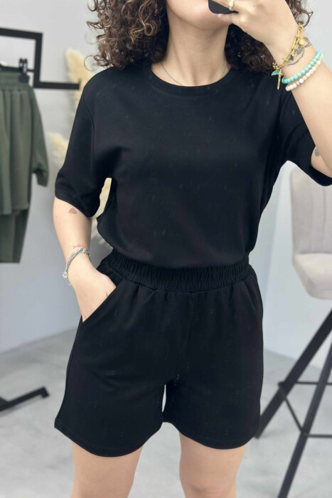 SET I THJESHTË T-SHIRT+PANTALLONA TË SHKURTRA PËR FEMRA NË NGJYRËN E ZEZË - 7