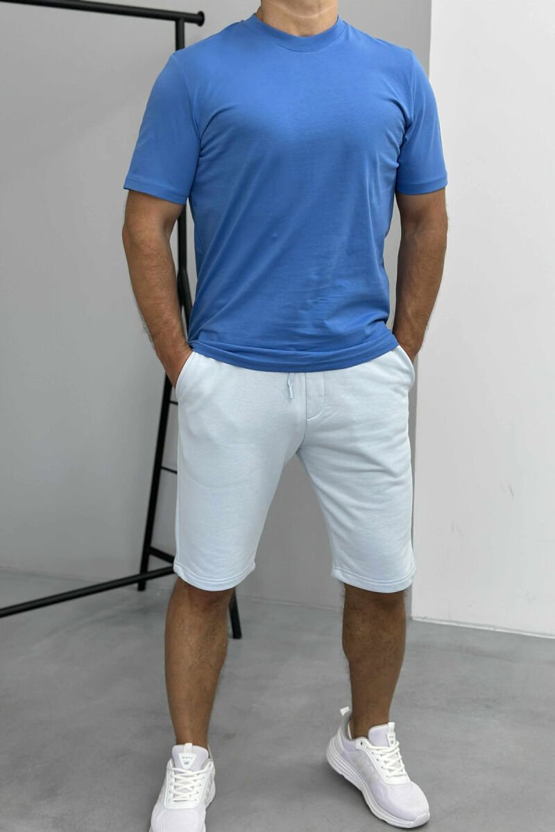 SET I THJESHTË T-SHIRT+PANTALLONA TË SHKURTRA PËR MESHKUJ NË NGJYRËN BLU E ZBARDHUR - 1