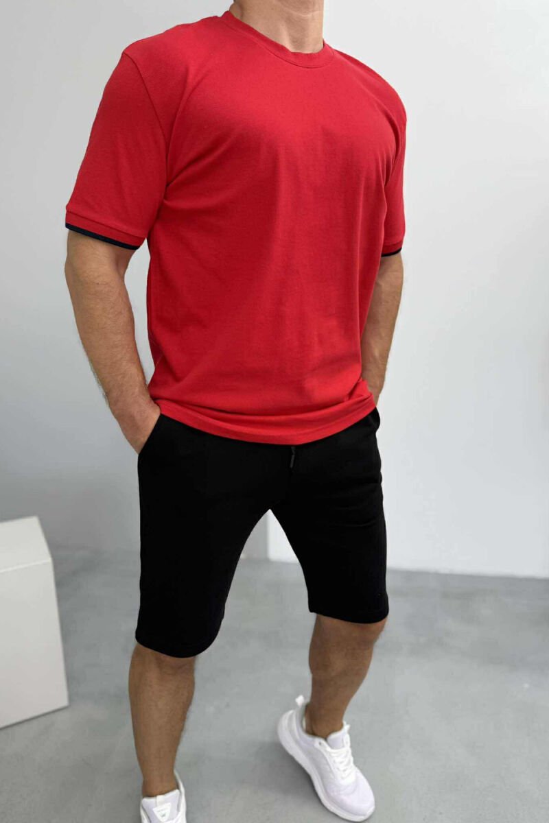 SET I THJESHTË T-SHIRT+PANTALLONA TË SHKURTRA PËR MESHKUJ NË NGJYRËN E KUQE+E ZEZË - 1