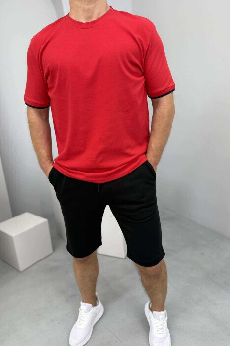 SET I THJESHTË T-SHIRT+PANTALLONA TË SHKURTRA PËR MESHKUJ NË NGJYRËN E KUQE+E ZEZË - 2