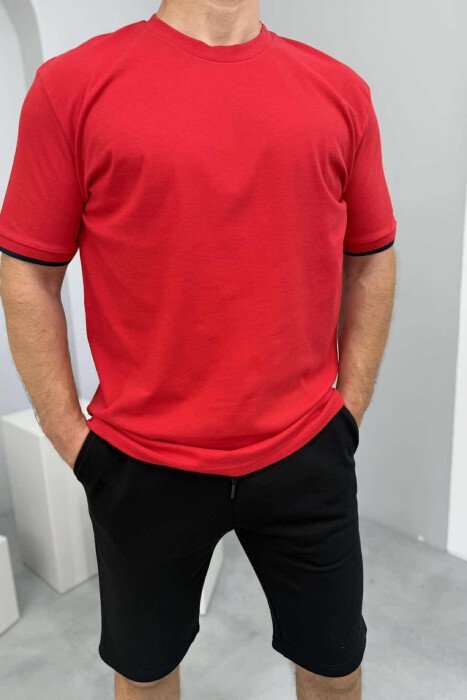 SET I THJESHTË T-SHIRT+PANTALLONA TË SHKURTRA PËR MESHKUJ NË NGJYRËN E KUQE+E ZEZË - 4