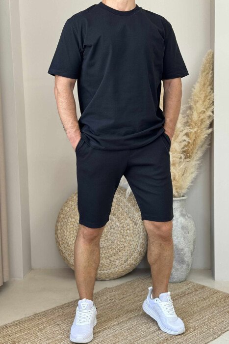 SET I THJESHTË T-SHIRT+PANTALLONA TË SHKURTRA PËR MESHKUJ NË NGJYRËN E ZEZË - 1