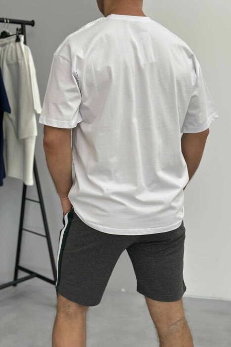 SET I THJESHTË T-SHIRT+PANTALLONA TË SHKURTRA PËR MESHKUJ NË NGJYRËN E BARDHË+GRI - 4