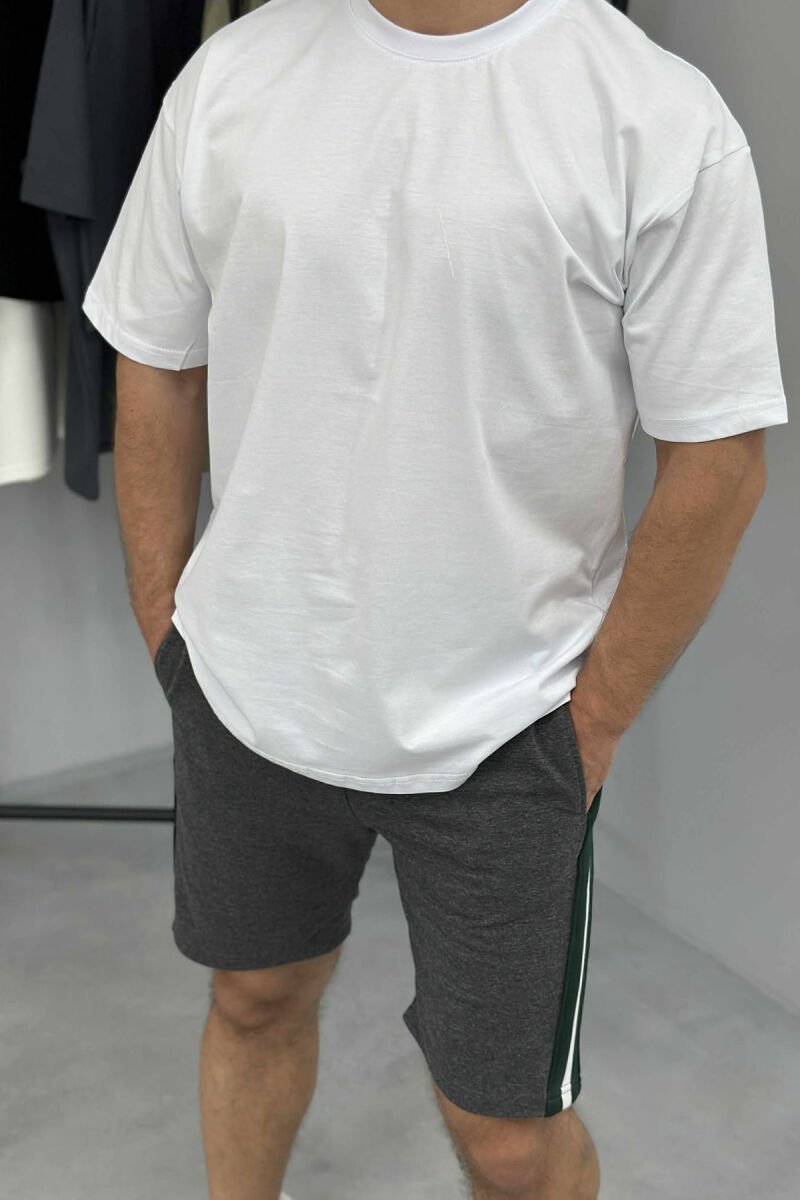 SET I THJESHTË T-SHIRT+PANTALLONA TË SHKURTRA PËR MESHKUJ NË NGJYRËN E BARDHË+GRI - 3