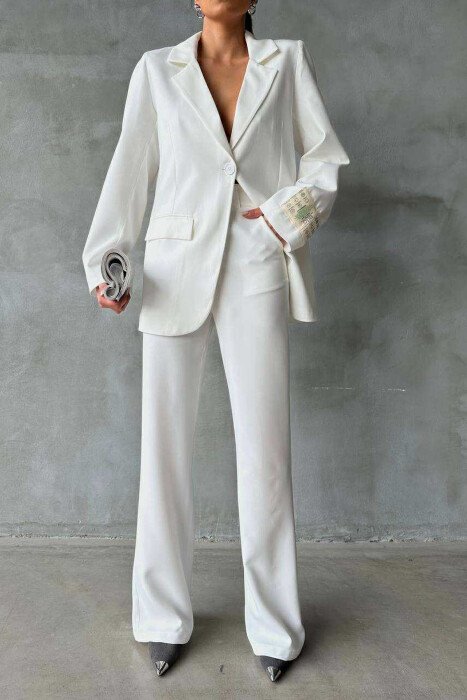 ONE COLOR JACKET+TROUSERS WOMEN SET WHITE-E BARDHE - KLAUDIO FASHION
