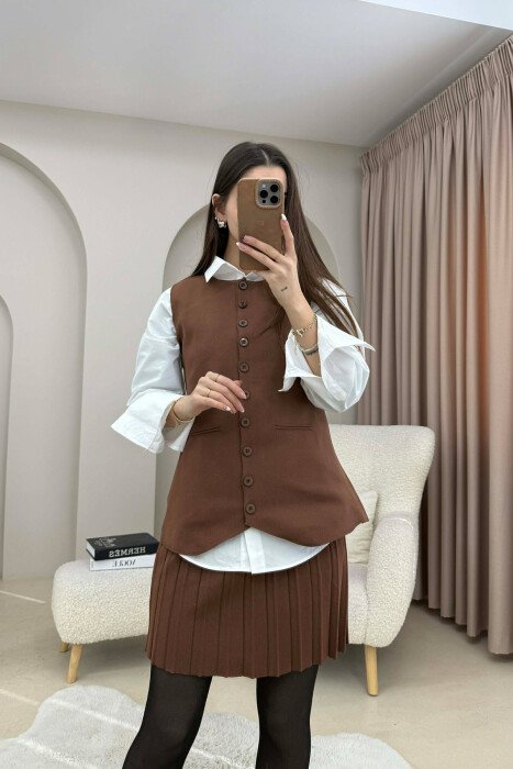 SET I THURRUR NJE NGJYRESH JELEK ME BUTONA + FUND PER FEMRA NE NGJYRE KAFE - 2